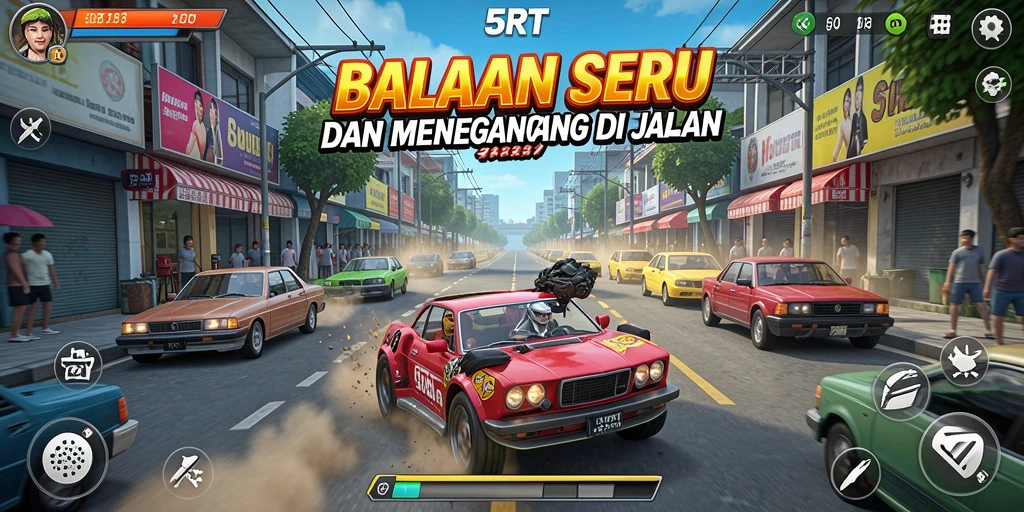 Screenshot 5RT menampilkan aksi balapan yang intens dan mendebarkan.