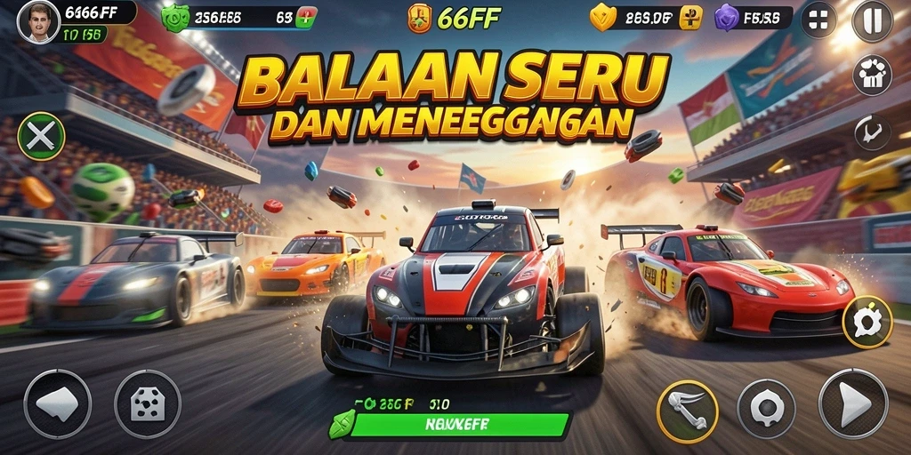 Screenshot game 666FF dengan tampilan balapan yang mendebarkan.