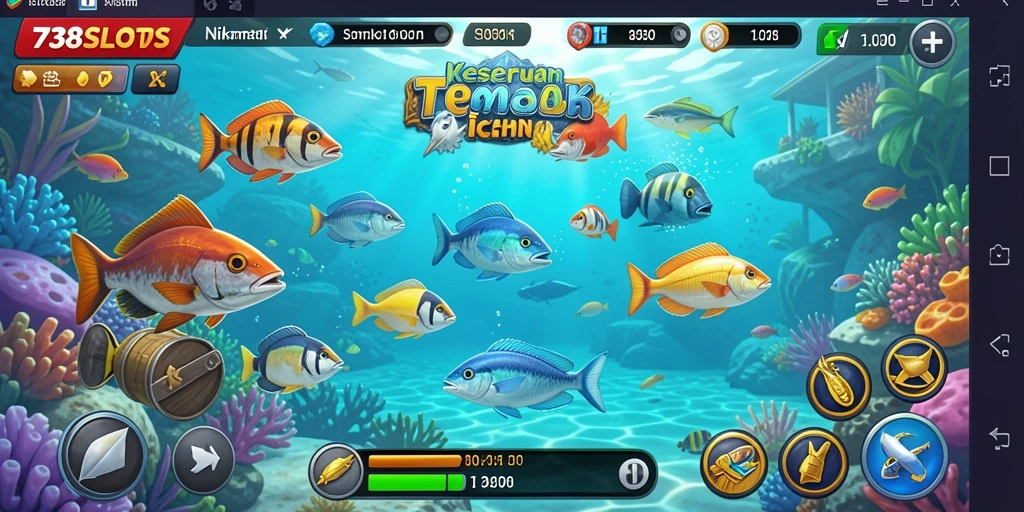Tampilan menarik dari gameplay Tembak Ikan 738SLOTS.
