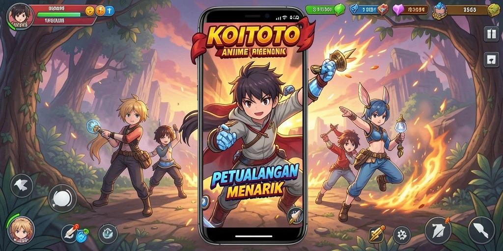 Tampilan gameplay KOITOTO yang penuh aksi dan karakter Anime.