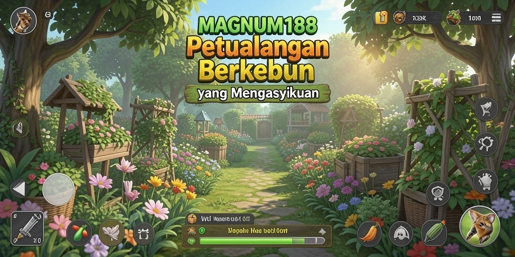 Tangkapan layar utama dari gameplay MAGNUM188 yang menunjukkan aktivitas berkebun.
