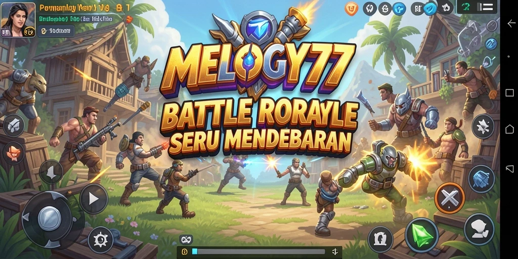 Tampilan aksi seru dalam MELODY77 di arena pertempuran Battle Royale.