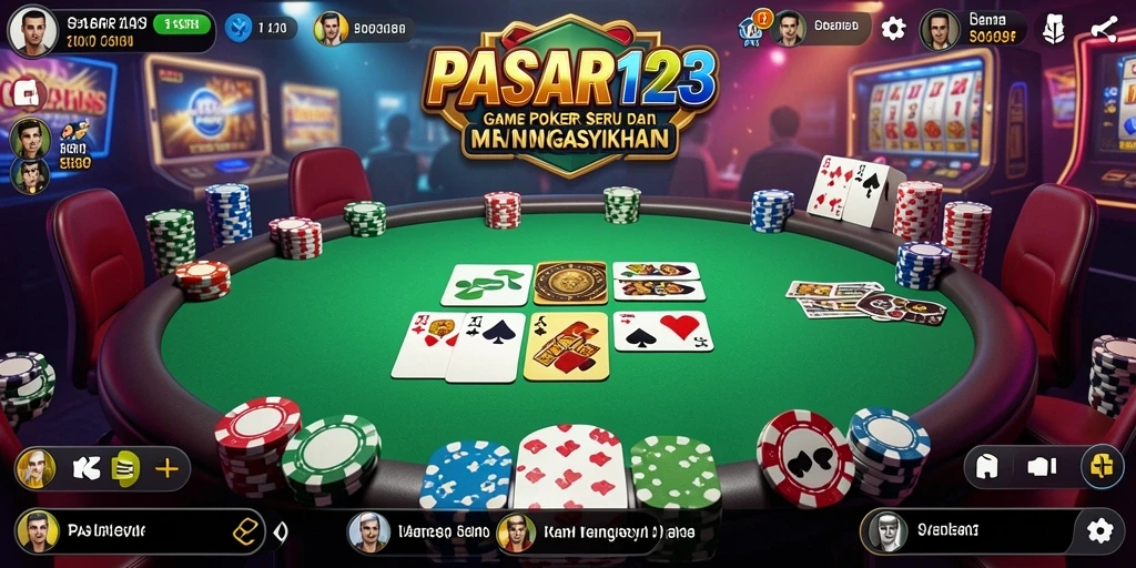 Tangkapan layar utama PASAR123 menunjukkan aksi mendebarkan permainan Poker.