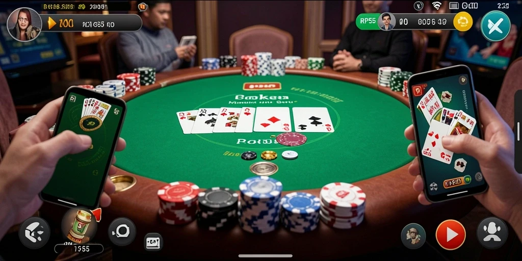 Gameplay Poker seru di RP55 dengan pemain aktif.