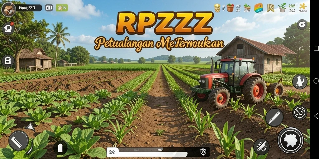 Tampilan gameplay RPZZZ dengan pertanian yang indah dan interaktif.