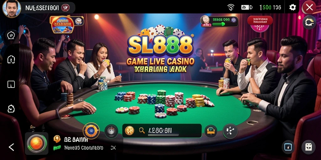 Screenshot gameplay SL888 menampilkan dealer langsung dan suasana kasino yang hidup.