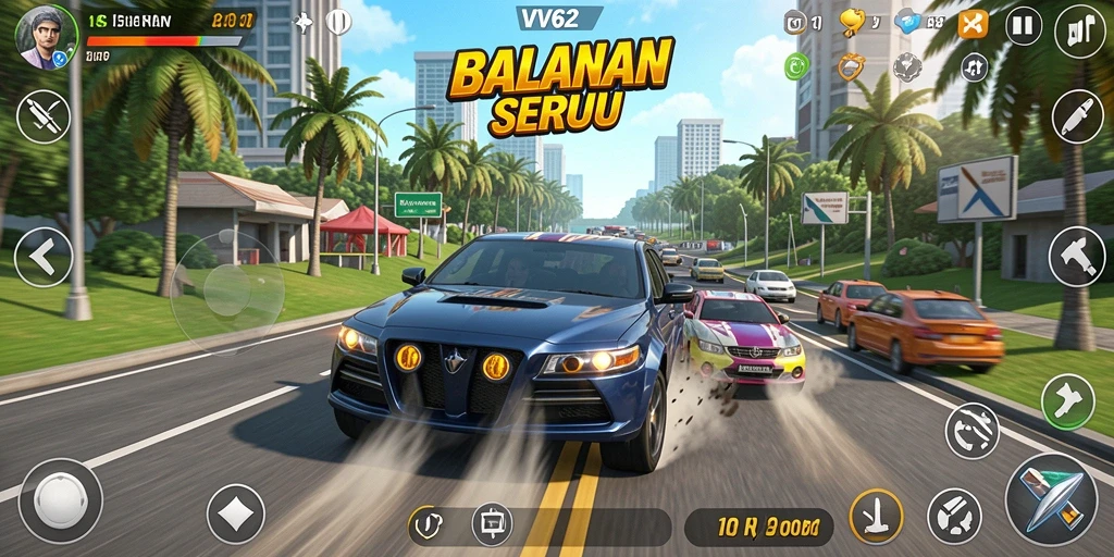 Tampilan gameplay balapan VV62 yang memukau dan mendebarkan.